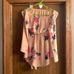 Pink floral off the shoulder romper. Size M